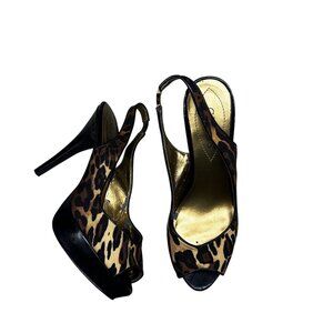 Guess Leopard Print Slingback Peep Toe Heels Womens Size 6 GUESS-6
